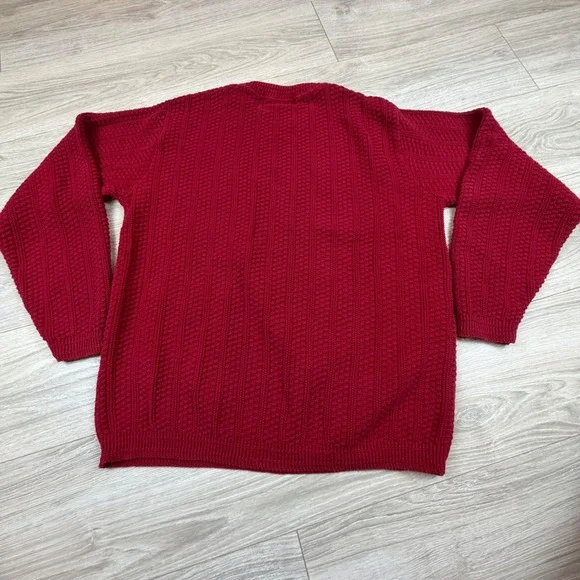 Bill Blass Menswear Vintage 90s Red Cotton Textured Knit Crewneck Sweater Mens M - Picture 6 of 6